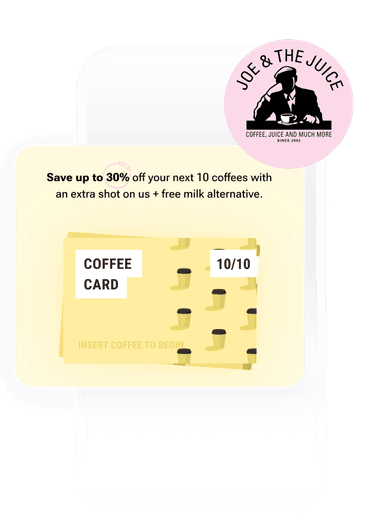 an advertisement for joe & the juice shows a coffee card