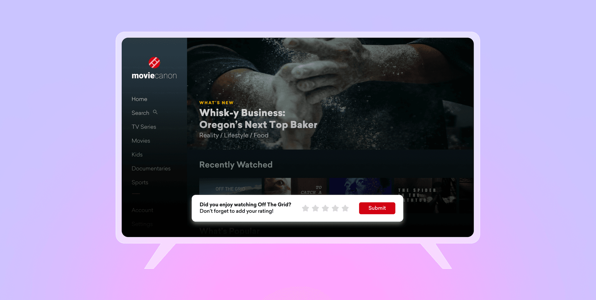 a tv screen shows a movie called whisk-y business
