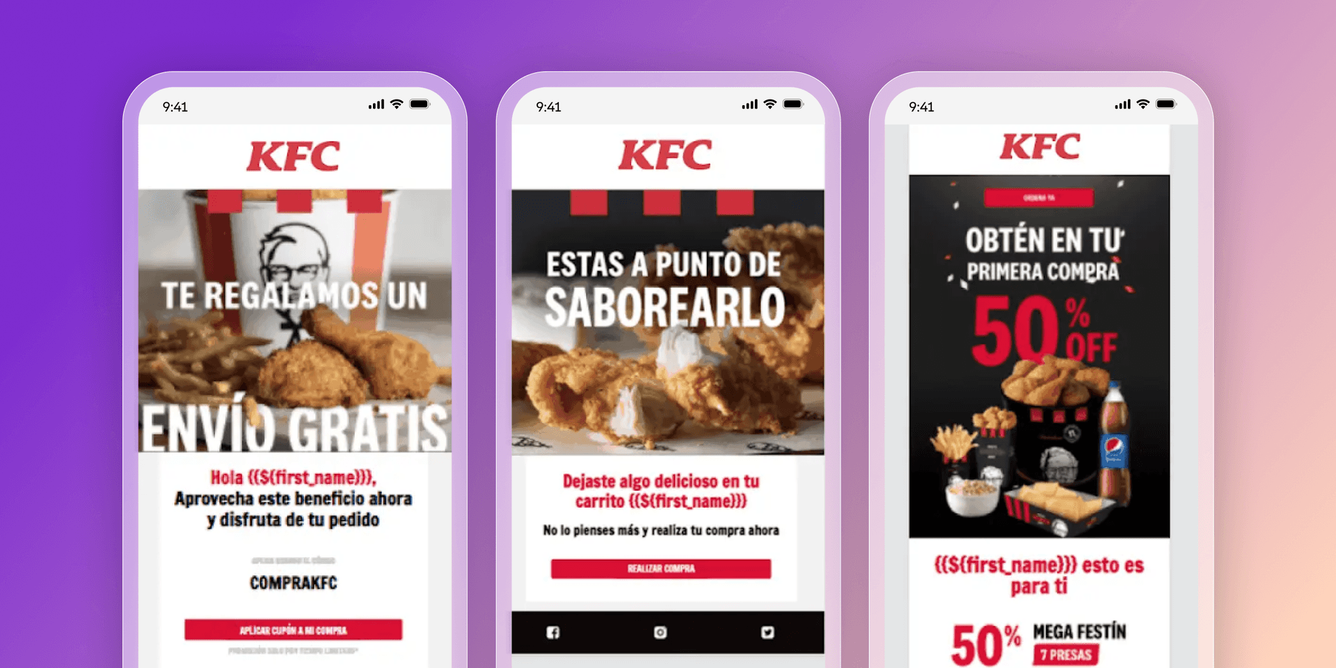 three phones with kfc advertisements on them