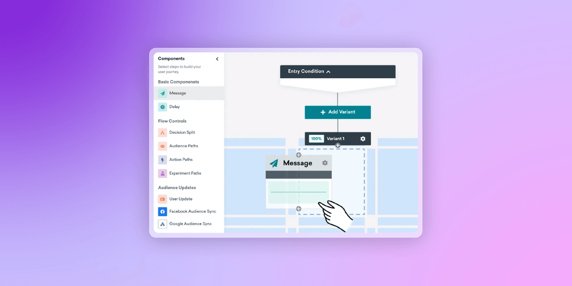 a computer screen shows a message being added to a flow