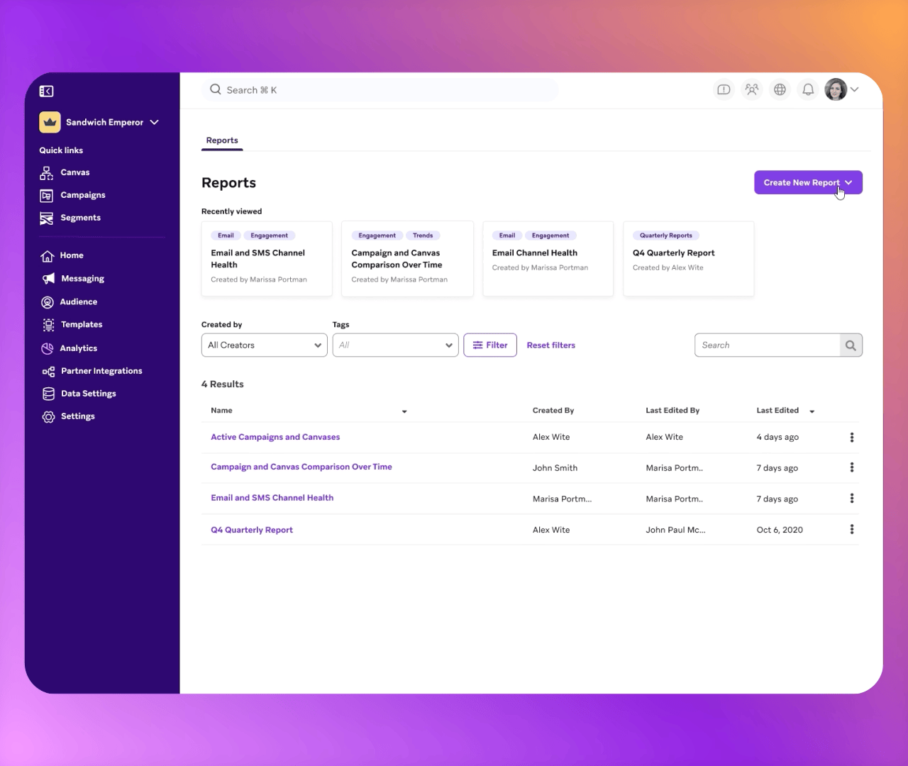 a screenshot of the sandwich empire dashboard
