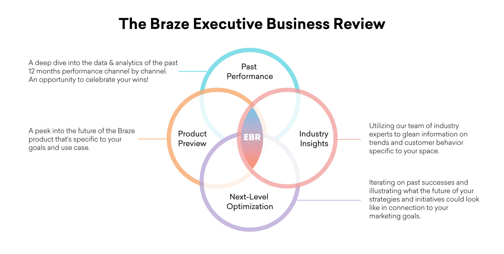 An overview of the four main components of a Braze Executive Business Review