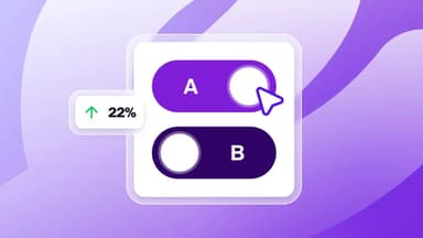 Interface de teste A/B mostrando uma opção ativa (A) com um aumento de 22%, uma opção inativa (B) e um cursor clicando em A.