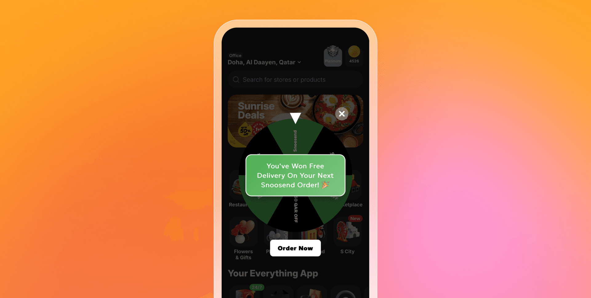 a screenshot of an app that says you 've won free delivery on your next successful order