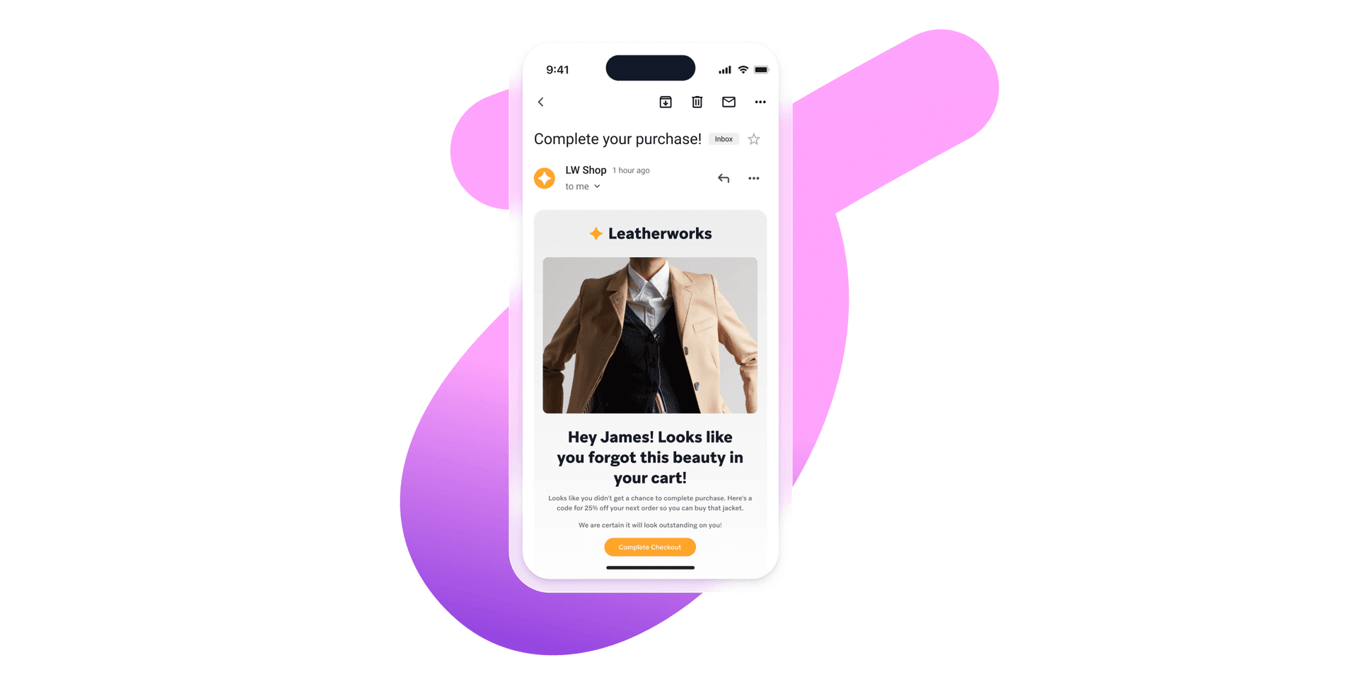 a phone displaying an email from leatherworks