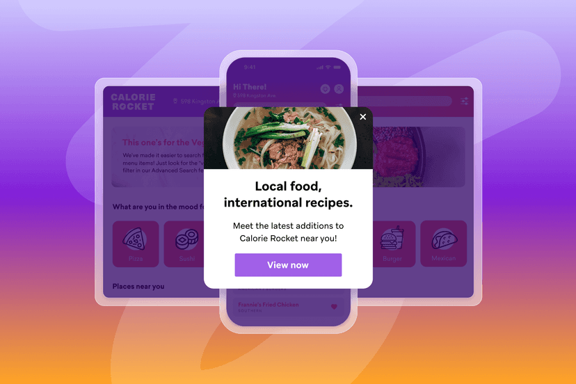 a calorie rocket app is displayed on three phones