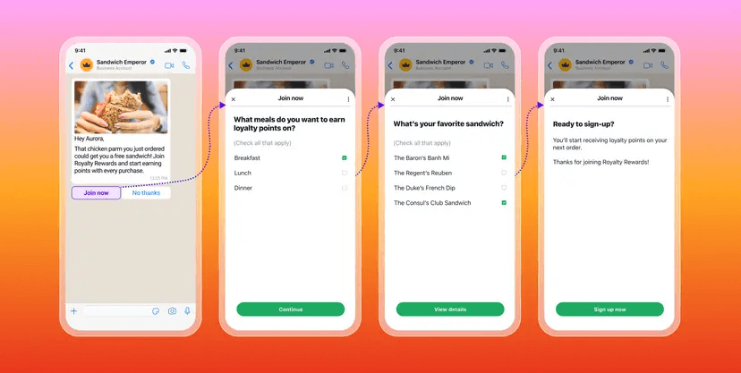 WhatsApp Flows automatiza fluxo para inscrição em programas de fidelidade.