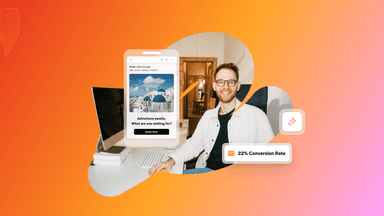 a man sitting at a desk with a phone that says ' adventure awaits what are you waiting for ' on it