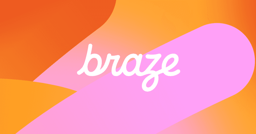 the word braze is on a pink and orange background