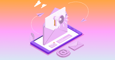 an isometric illustration of an envelope with a megaphone coming out of it