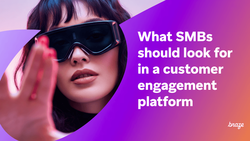 a woman wearing goggles with the words what smbs should look for in a customer engagement platform