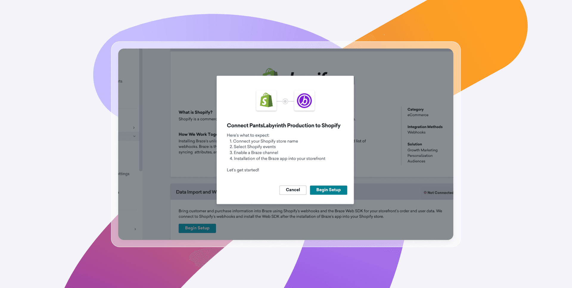 a screenshot of a screen that says connect point-to-point production to shopify