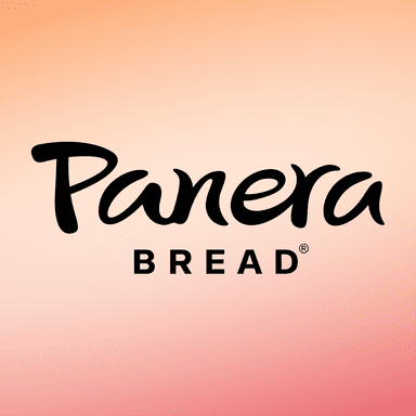 a panera bread logo on a pink and orange background