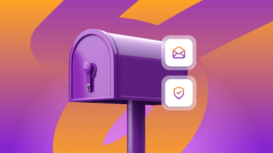 a purple mailbox with two icons on it