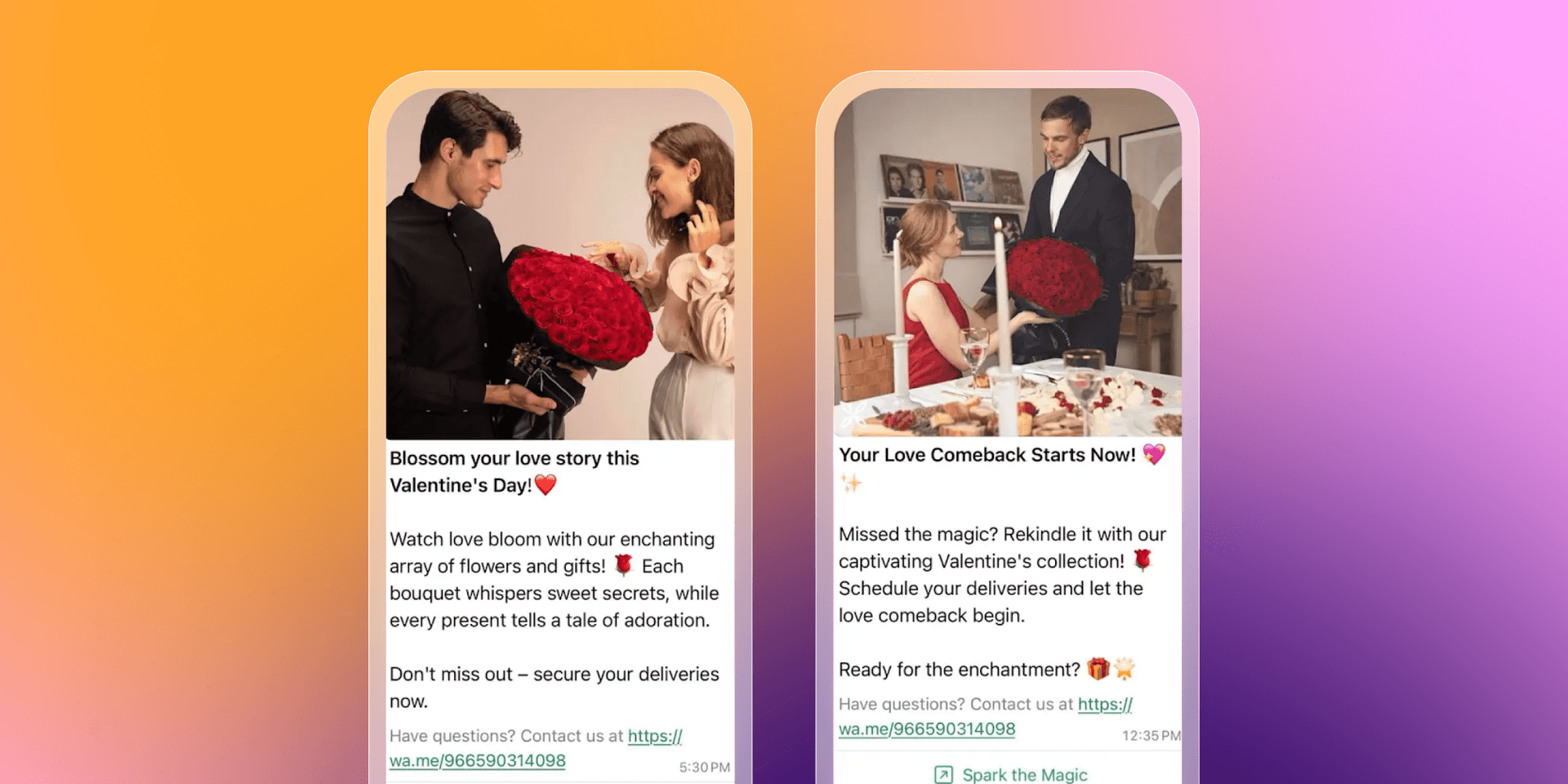 a couple of valentine 's day advertisements on a phone screen