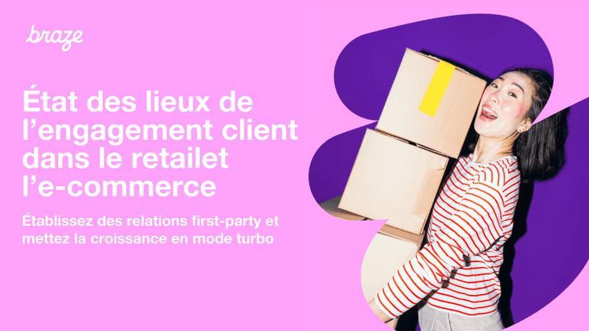 a woman is holding a stack of boxes in front of a pink background that says braze