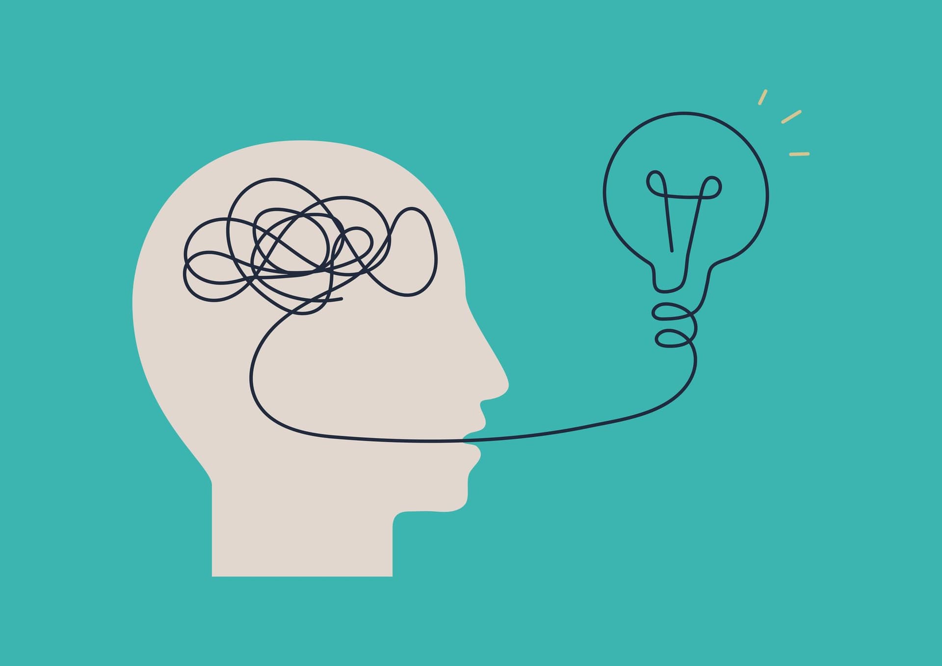 a drawing of a person 's head with a light bulb coming out of it .