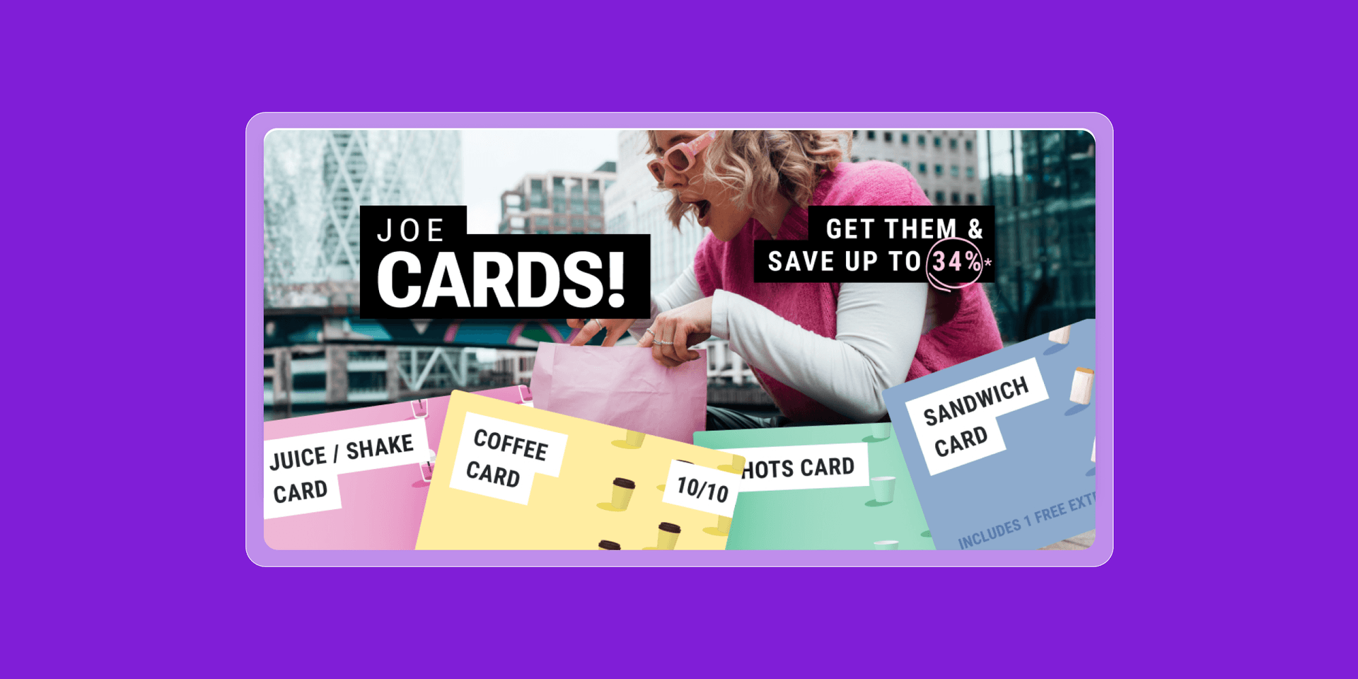 a purple background with joe cards on it