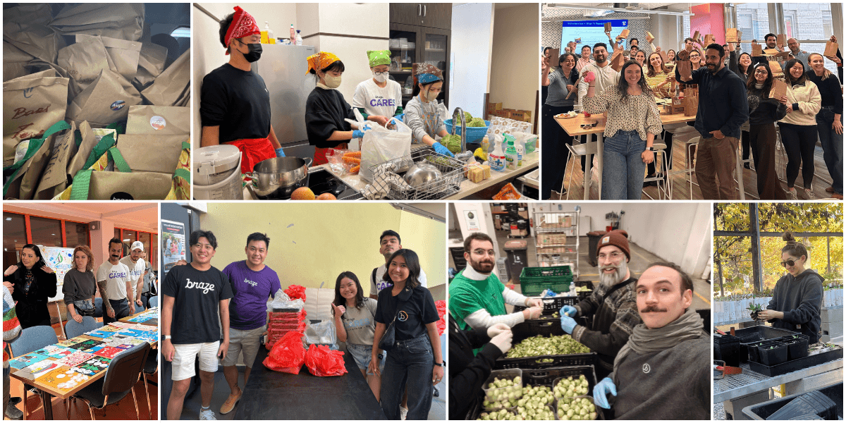 a collage of people volunteering a different places