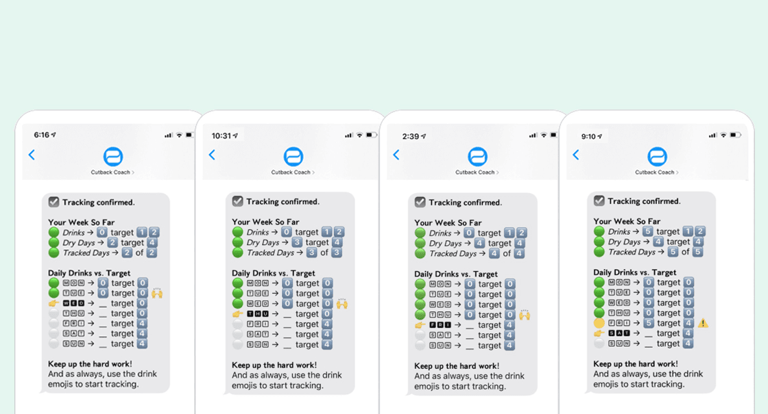 Daily progress updates from Sunnyside, delivered via Braze SMS