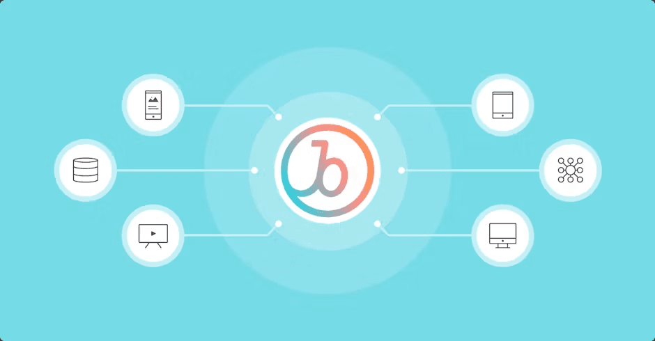 a blue background with a circle with the letter b on it