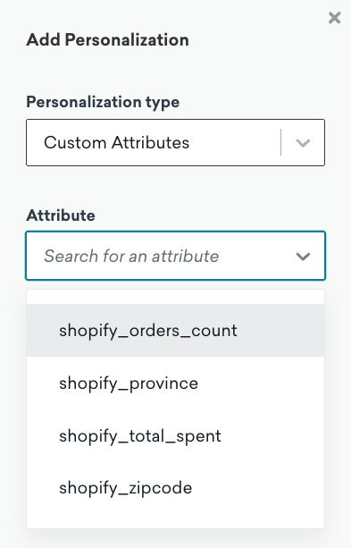 The "Add Personalization" section with the "Attribute" dropdown extended.