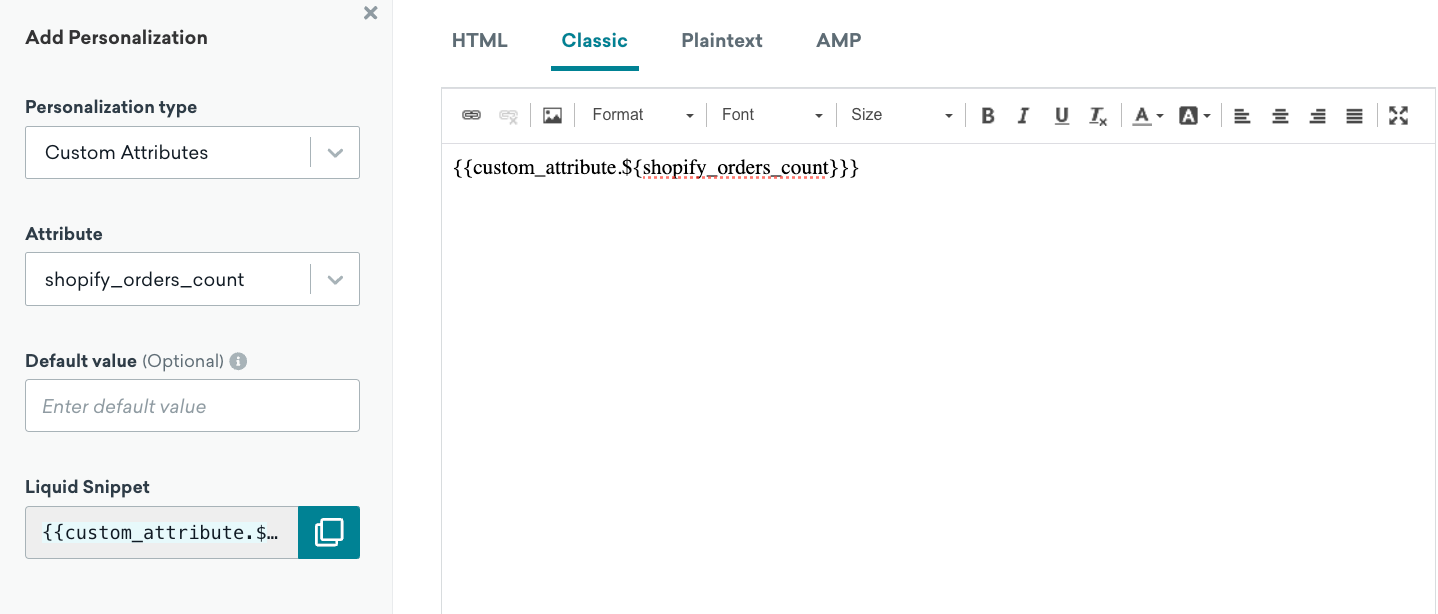 Pasting a Liquid snippet into a message.
