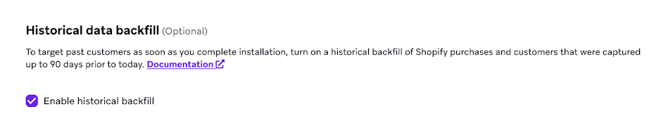 Section to set up historical data backfill.