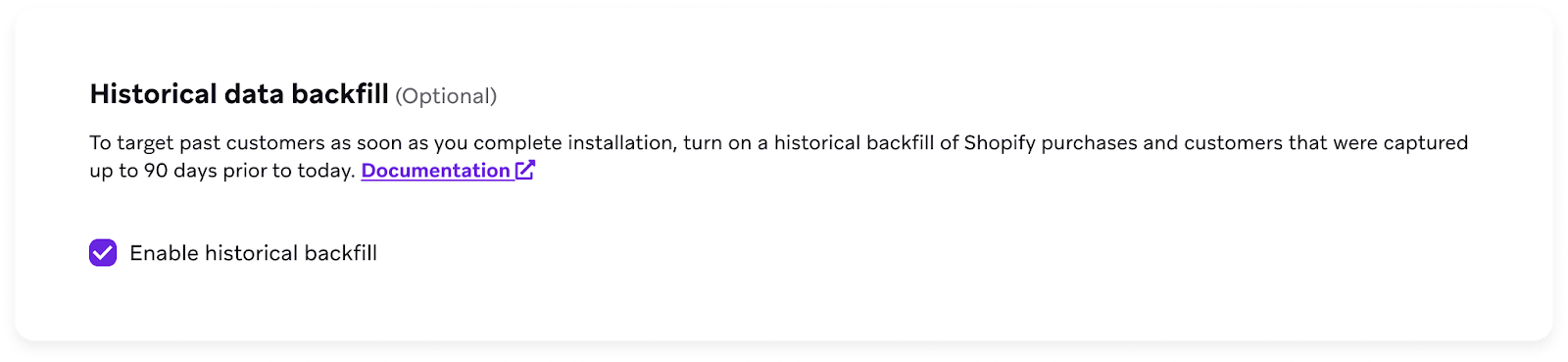 Historical data backfill toggle.
