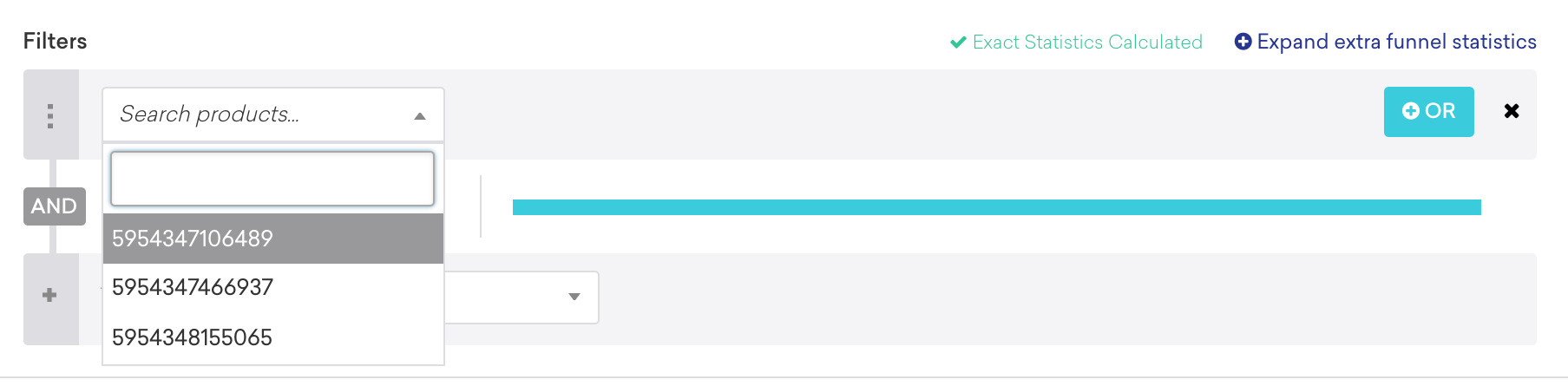 Searching for a specific product ID as a segmentation filter.
