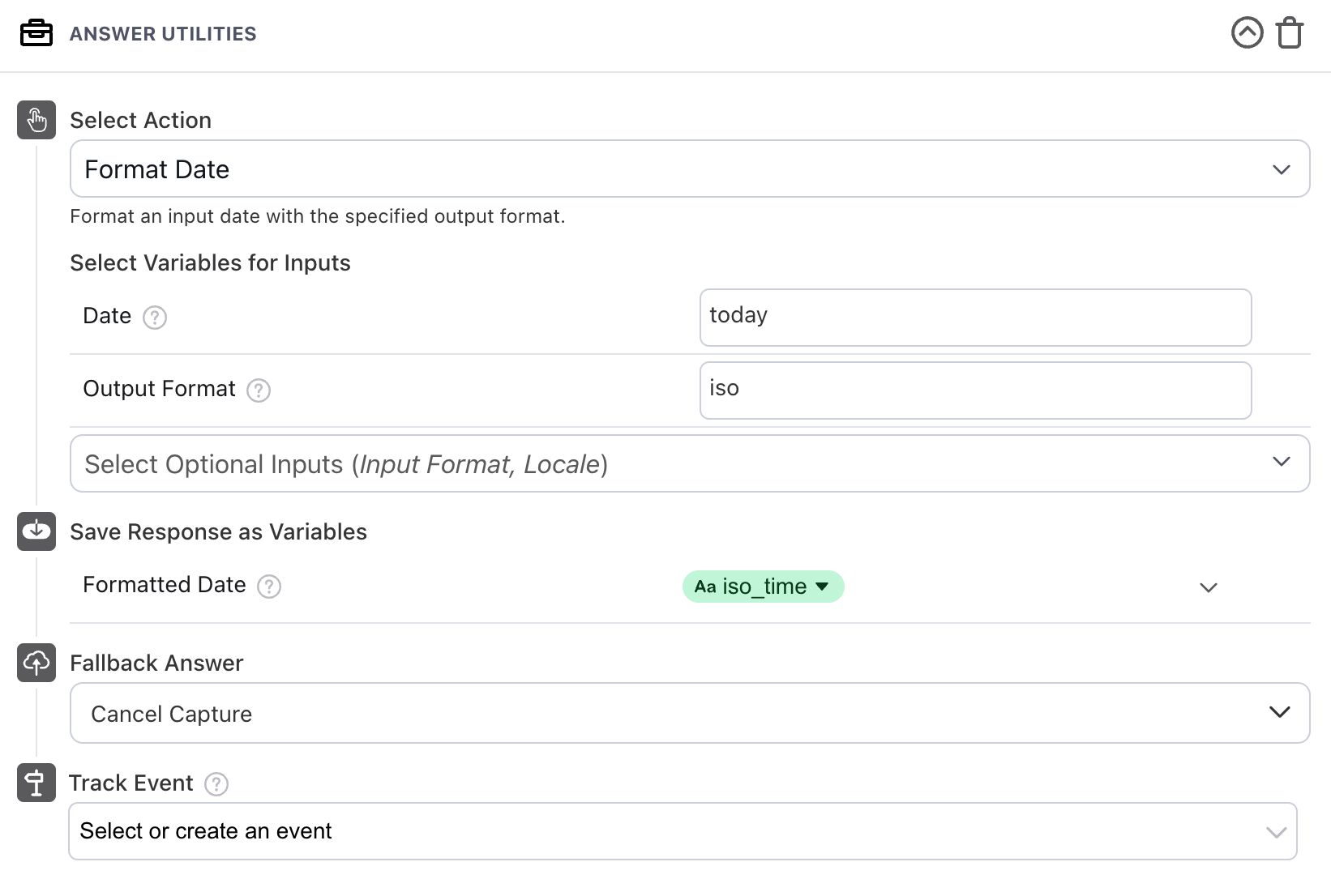 The Answer Utilities block with fields populated as described in preceding text.