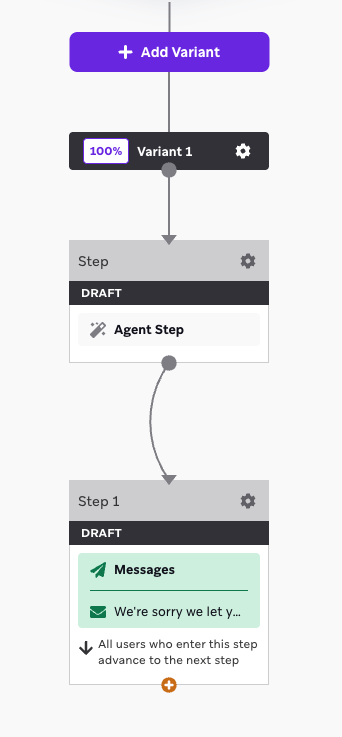An Agent step in a Canvas user journey.