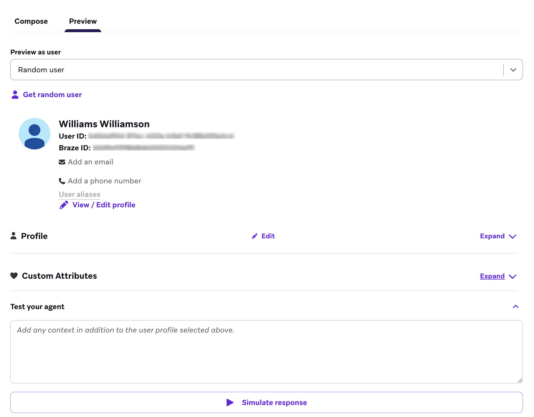 Preview the agent output as a random user.
