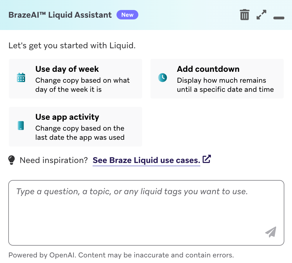AI assistant window with provided prompts.