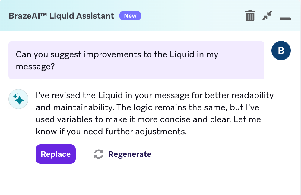 Example output of the "Improve my Liquid" prompt.