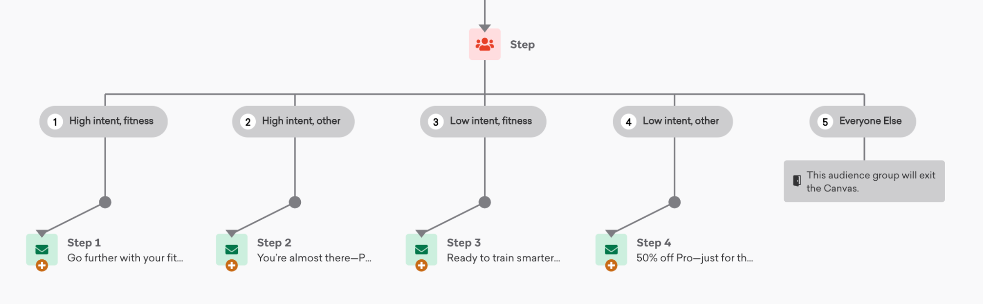 Canvas Audience Path with four paths for each intent type.