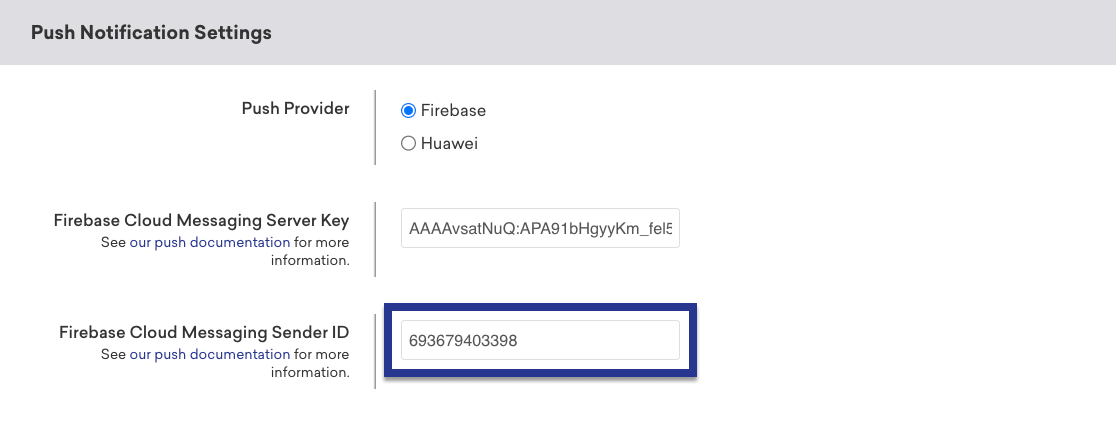 The form for "Push Notification Settings".