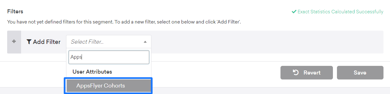 User attributes filter "AppsFlyer Cohorts" selected.