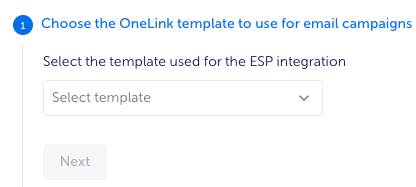 Appsflyer UI showing the drop down allowing users to select their template.