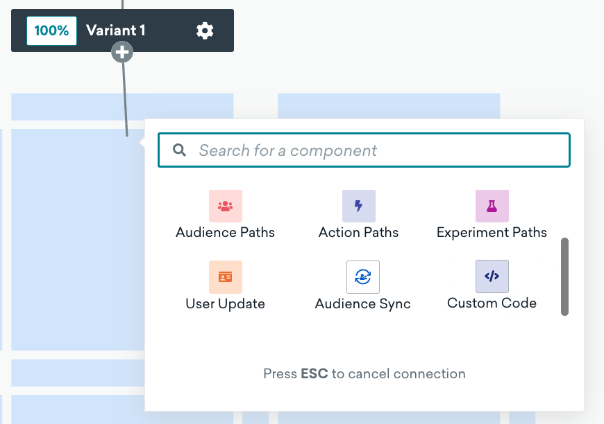 The menu to select a Canvas component in the editor.