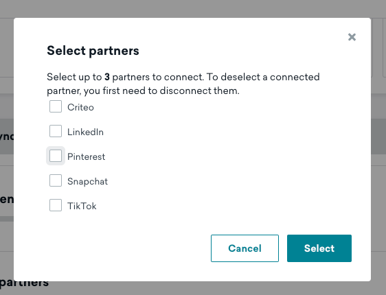 Option to select up to three partners to connect to Braze.