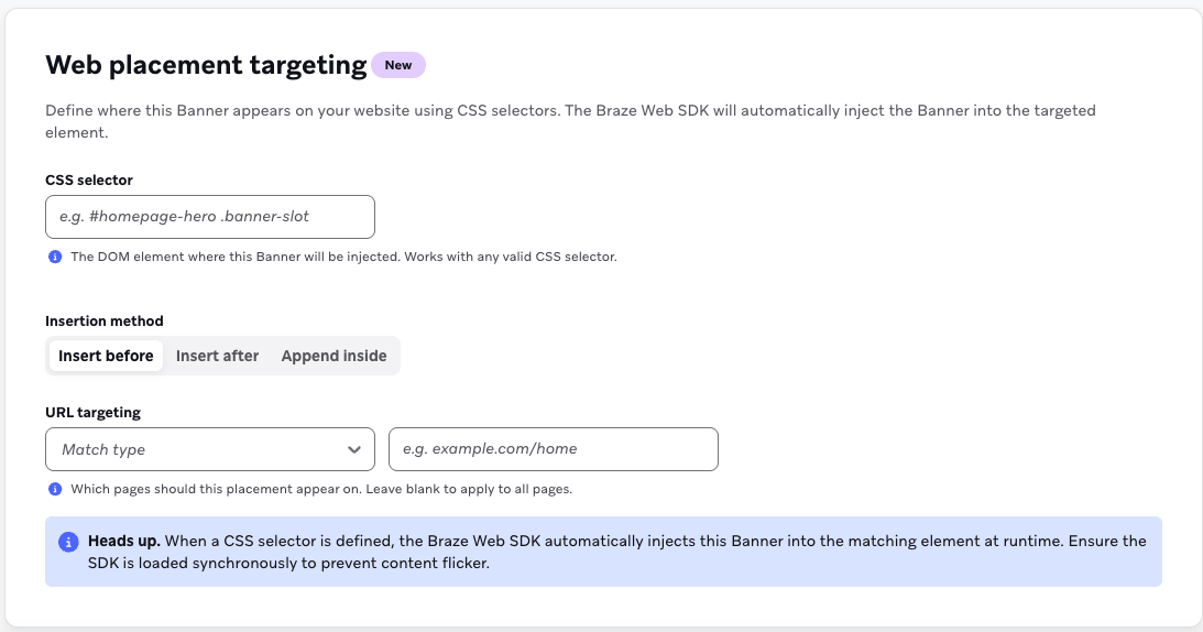 The full Web Targeting panel with all fields visible.