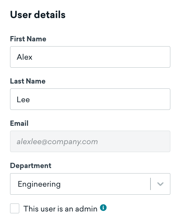 The details of the selected user with the admin checkbox in focus.