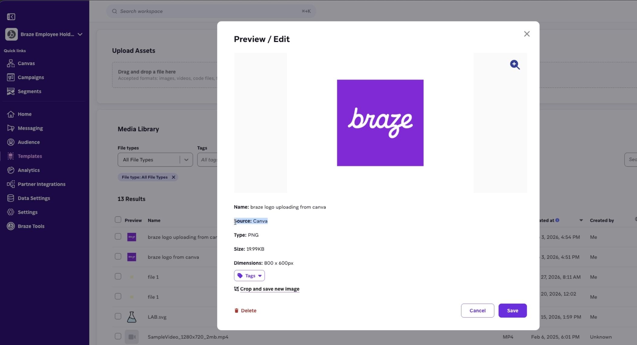 Exported Canva asset in the Braze Media Library