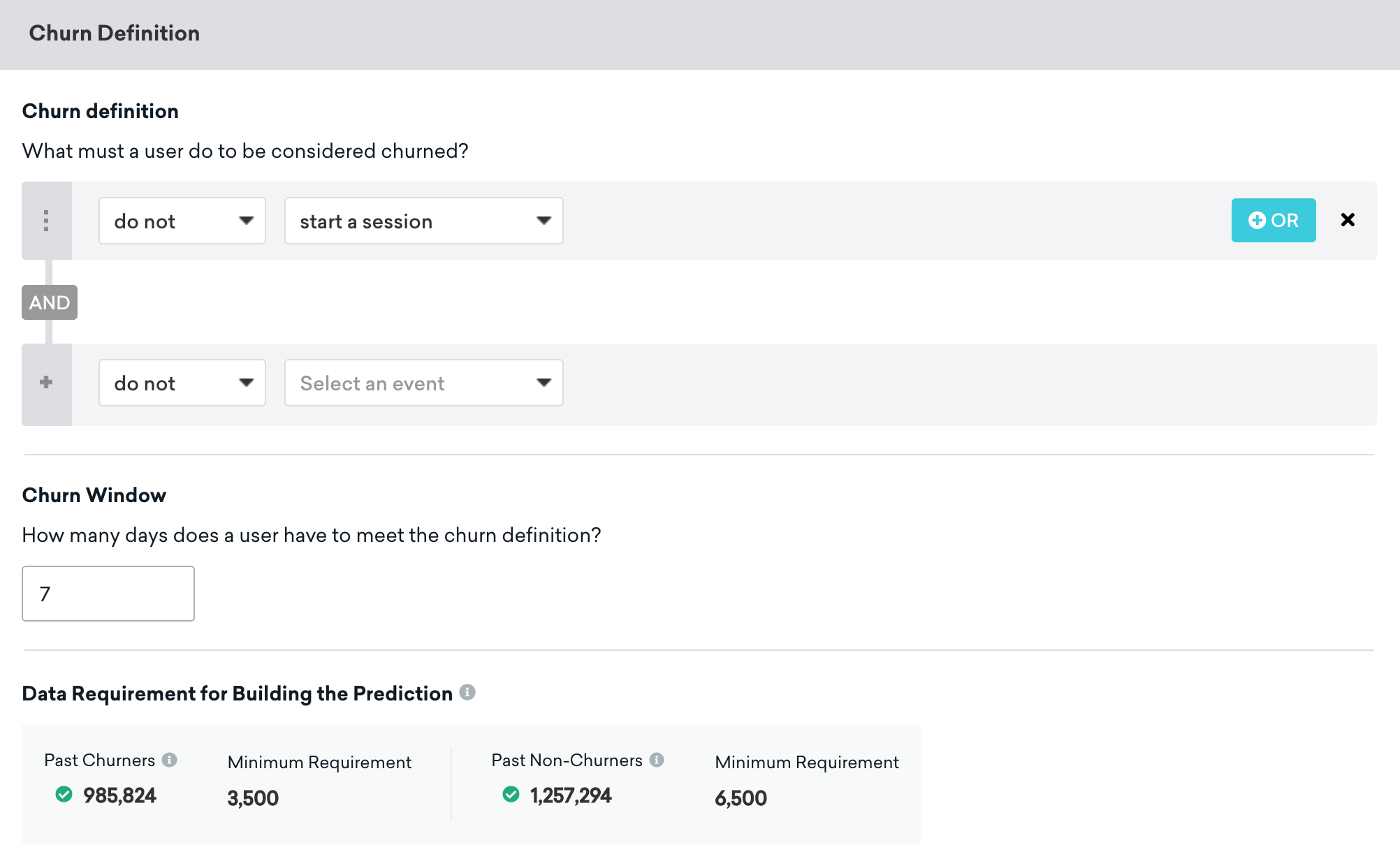 Churn Definition where a user is considered churned if they do not start a session in 7 days