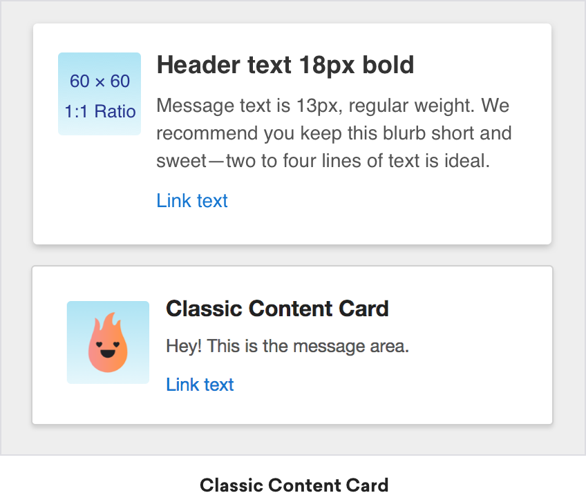 Image of a classic card with recommended details and a classic card example