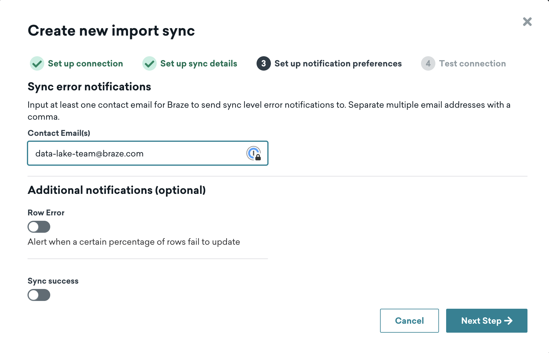 Setting up notification preferences for sync error notifications.
