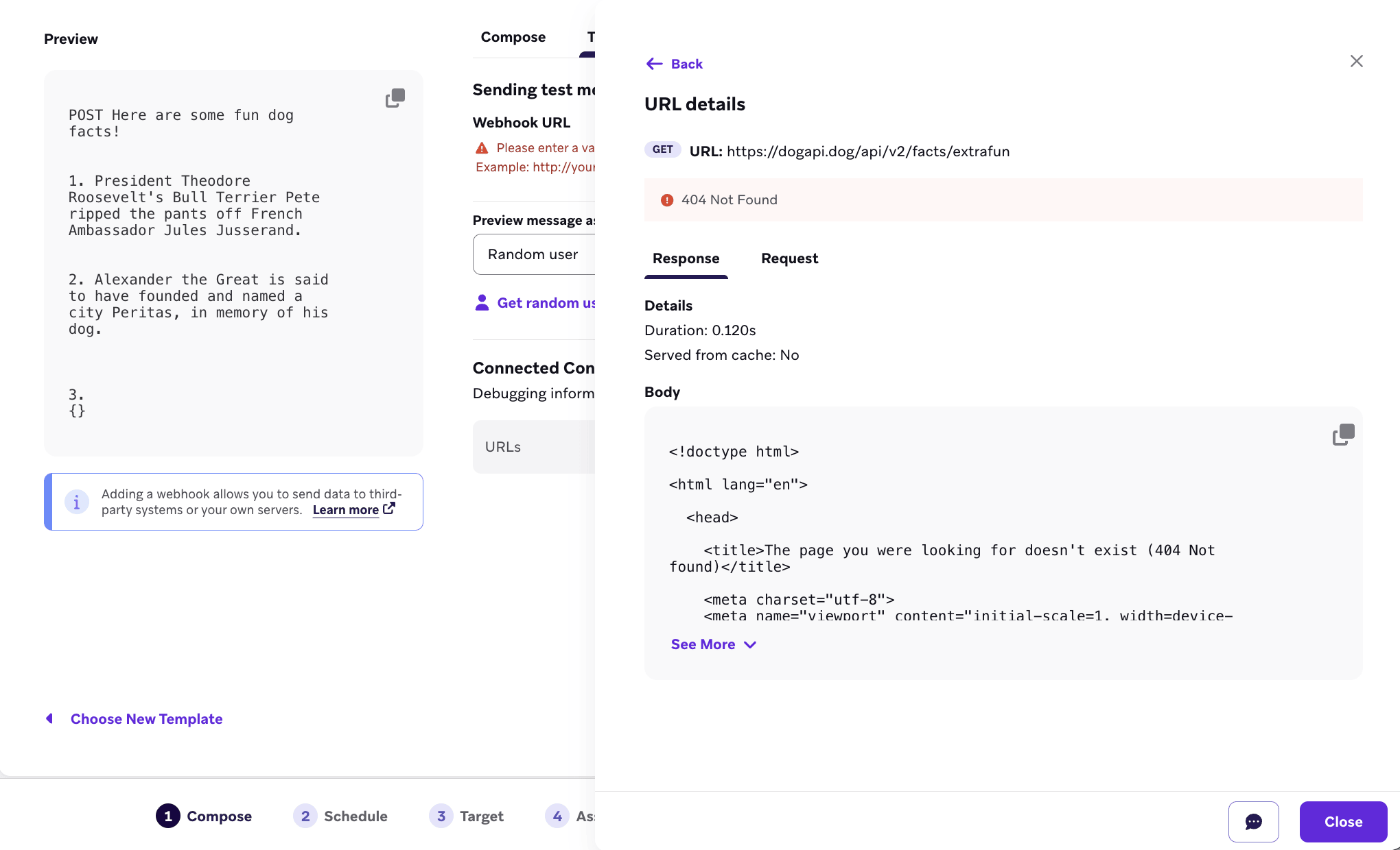 Connected Content call with Request and Response details.