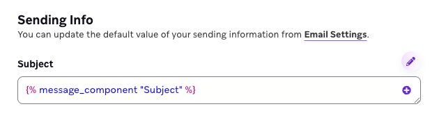 Options for adding and configuring content components such as Subject, Body Header, Body Content, and Primary CTA. Each component has fields for entering different variants.