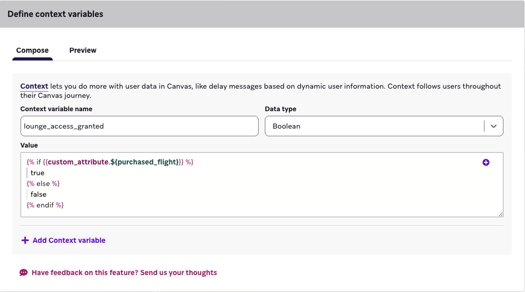 Context variable set up to track if a passenger qualifies for VIP lounge access.